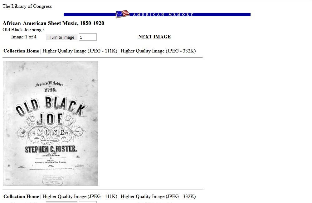 Old Black Joe (In: African American Sheet Music, 1850-1920)