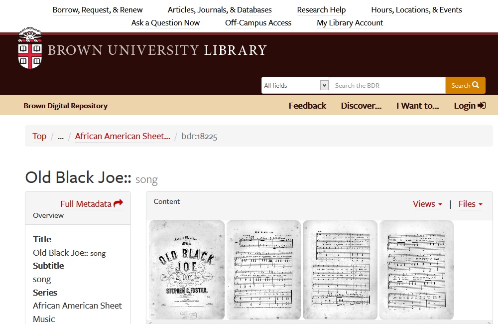 Old Black Joe (In: African American Sheet Music, 1850-1920)